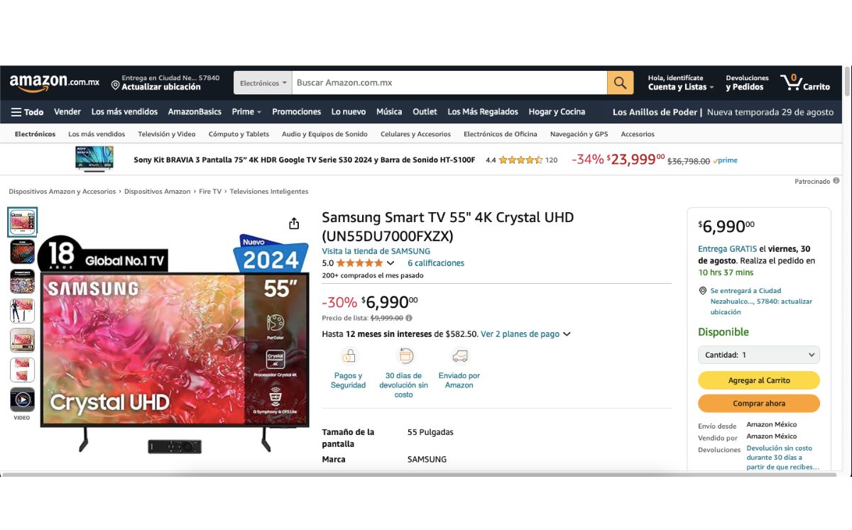 Precio de Smart Tv en Amazon