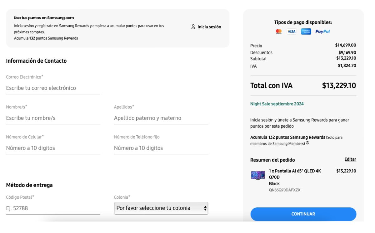 Precio sin el cupón y sin el descuento de primera compra (Samsung)