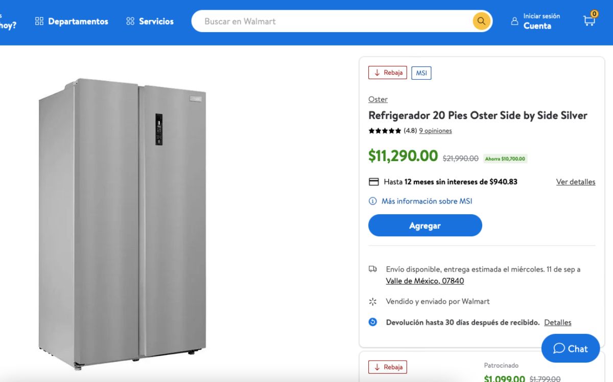 Precio del refrigerador Oster en descuento (Walmart)