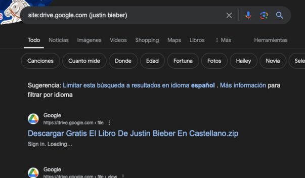 Búsqueda para ver archivos de Google Drive de otros (Google)