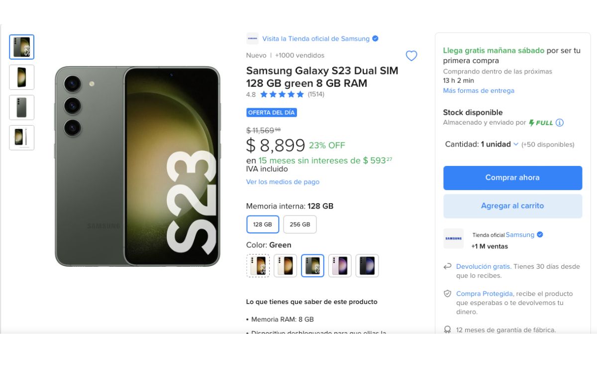 Precio del Samsung Galaxy S23 en oferta (Mercado Libre)