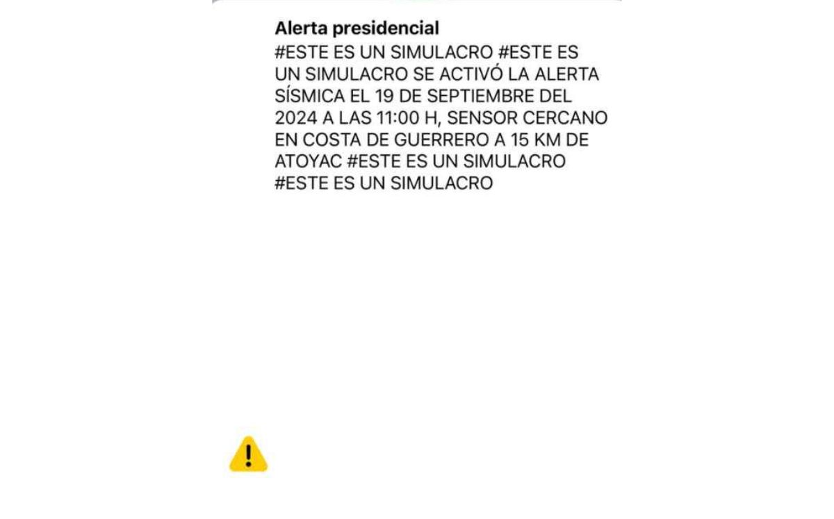 Mensaje que llega con la alarma sísmica en el teléfono (X)