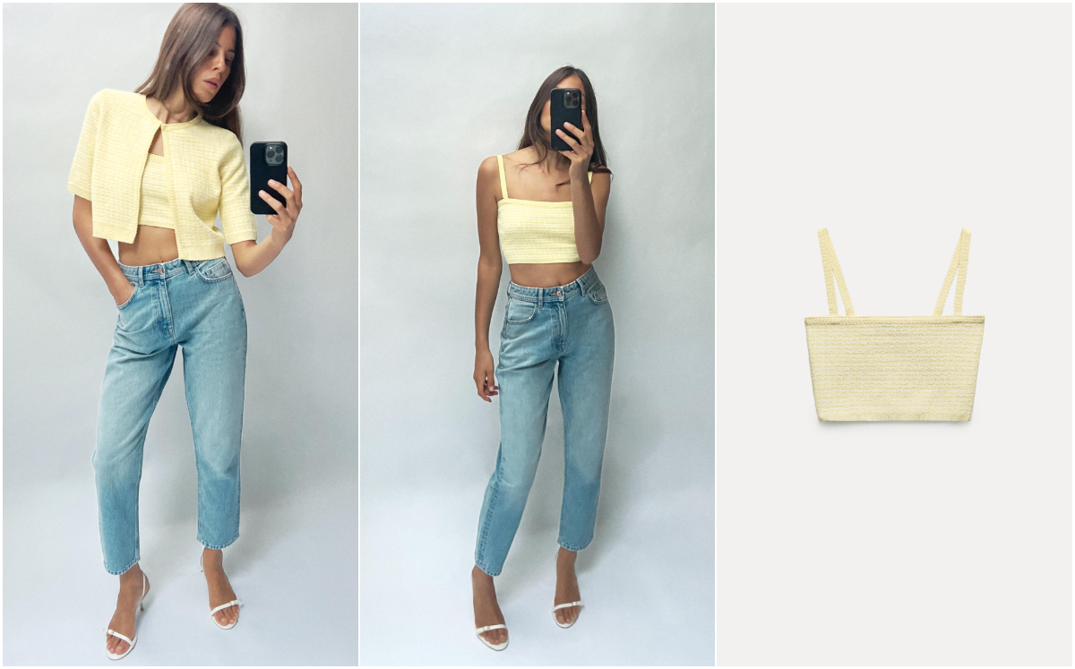 El crop top y chamarra de punto están disponibles a la venta en Zara (Foto: Instagram)