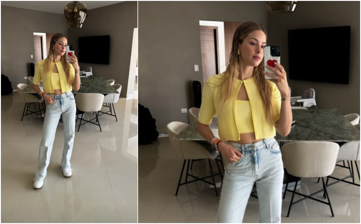 Mariana Rodríguez le da la bienvenida al otoño con crop top y chamarra de punto (Foto: Instagram)
