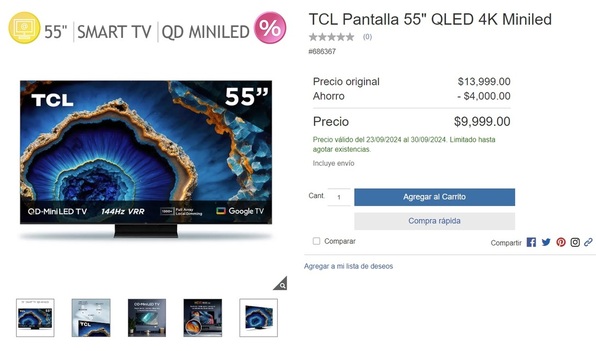 Costco pone en descuento esta pantalla de 55 pulgadas de TCL (Foto: Costco)
