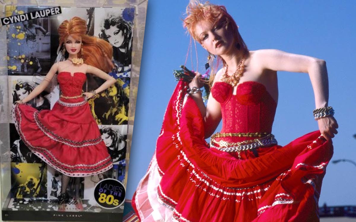 Muñeca Barbie inspirada en Cyndi Lauper con su característica falda de los ochenta y su peinado funky / Foto: Cortesía