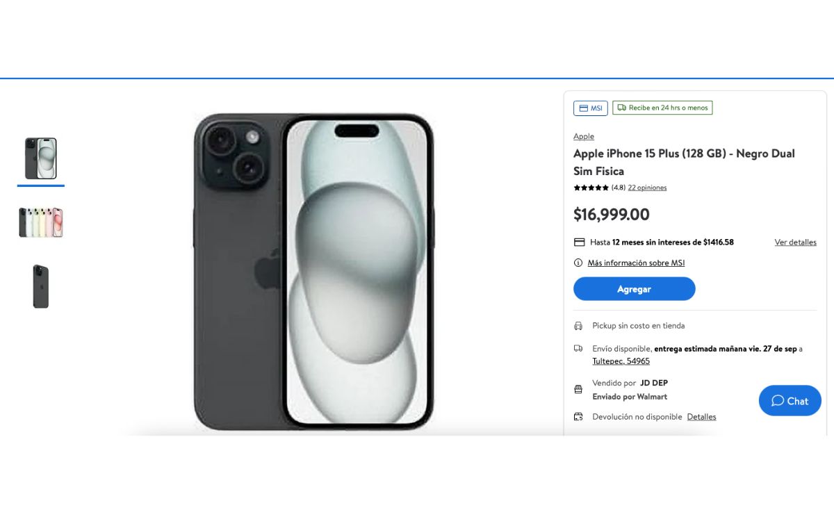 Precio del iPhone 15 en Walmart (Walmart)