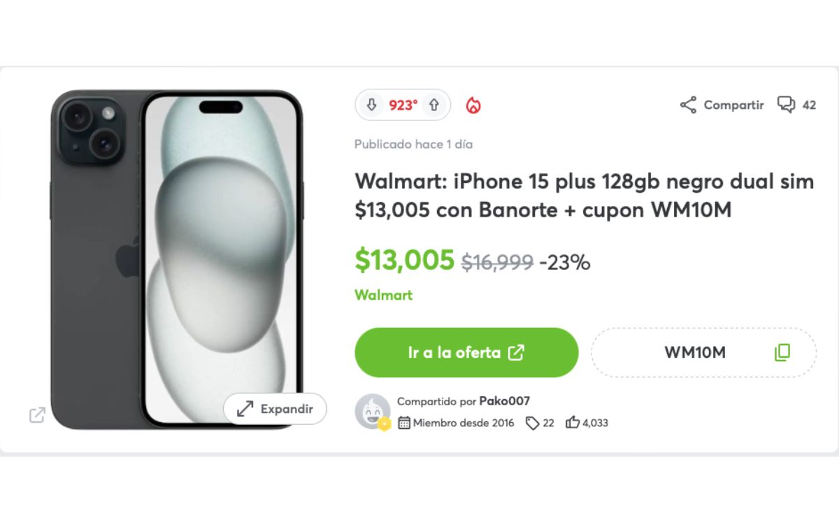 Precio del iPhone 15 pro en descuento (Promodescuentos)