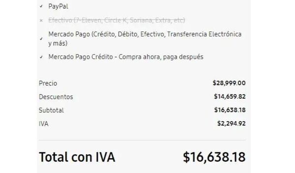 Descuento del Galaxy S24 Ultra, sin descuento por primera compra en el sitio (Samsung)
