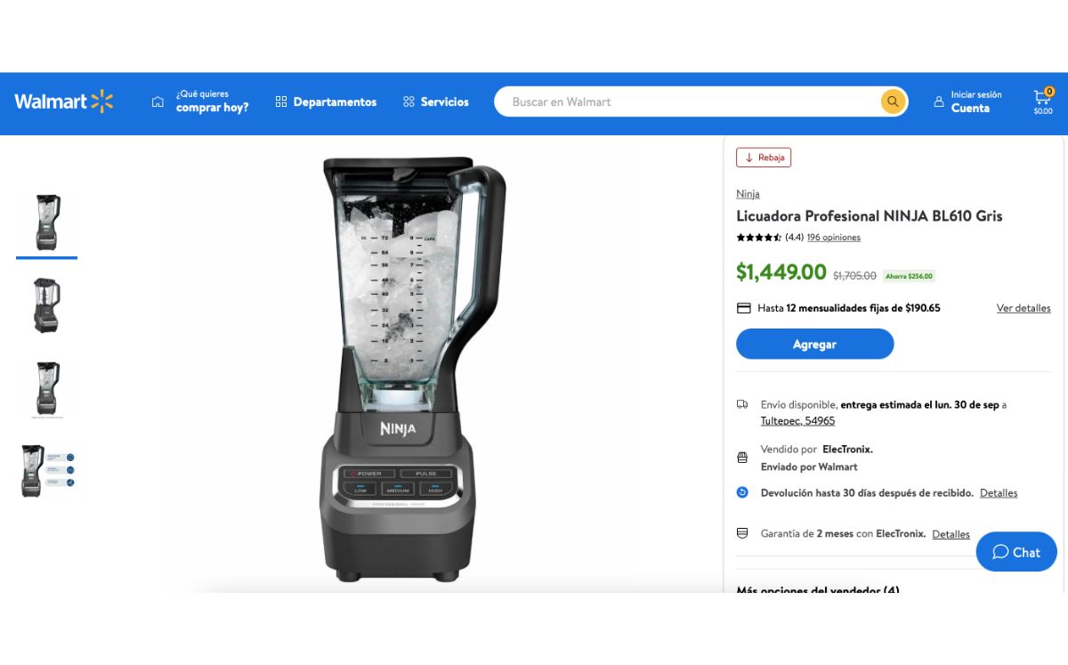 Precio de la licuadora Ninja en descuento (Walmart)