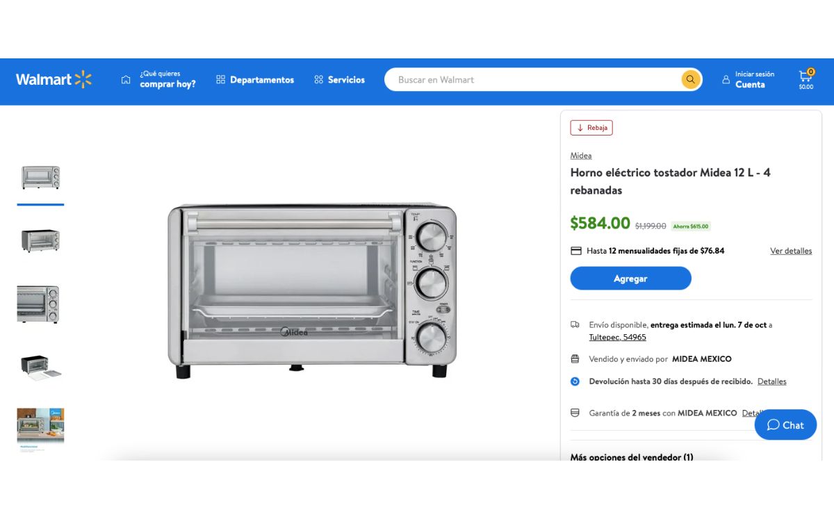 Horno eléctrico de 12 litros con envío gratis (Walmart)