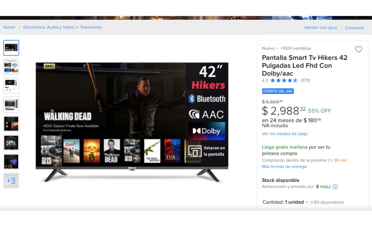 Oferta de la pantalla (Mercado Libre)