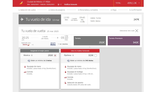 Así se ve uno de los viajes desde la página de Iberia (Foto: Iberia)