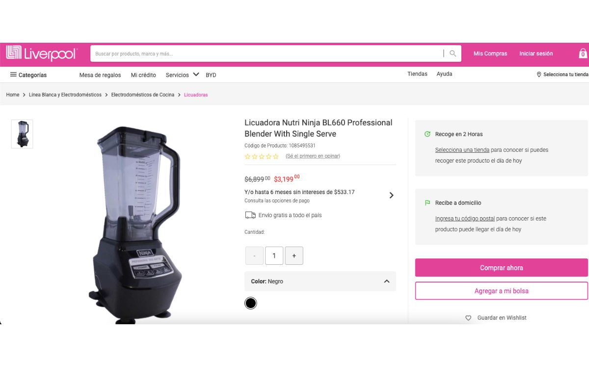 Precio de la licuadora Ninja en Liverpool (Liverpool)