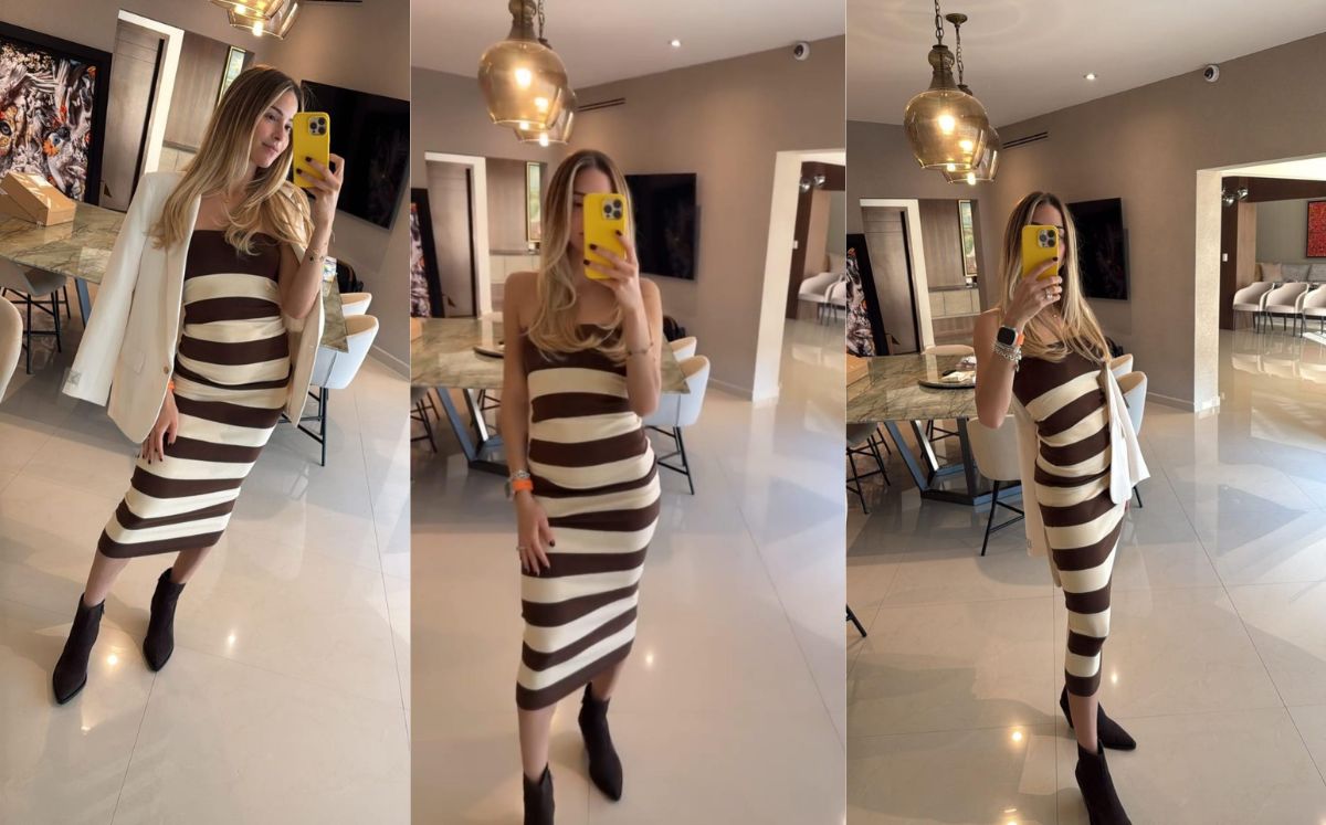Vestido de Mariana Rodríguez que generó cuestionamientos sobre un posible embarazo (Instagram)