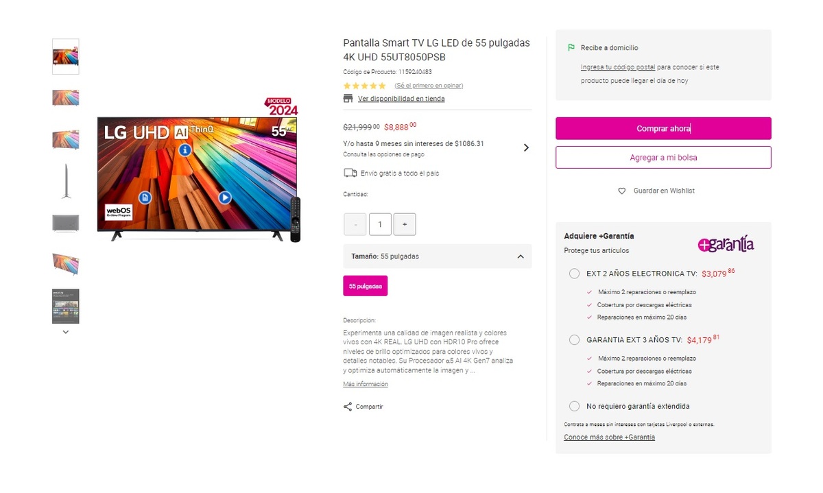 Liverpool remata pantalla de 55 pulgadas con el 60% de descuento (Foto: Liverpool)
