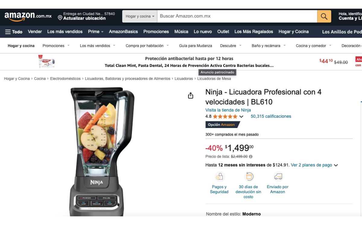 Precio de la licuadora Ninja en Amazon (Amazon)