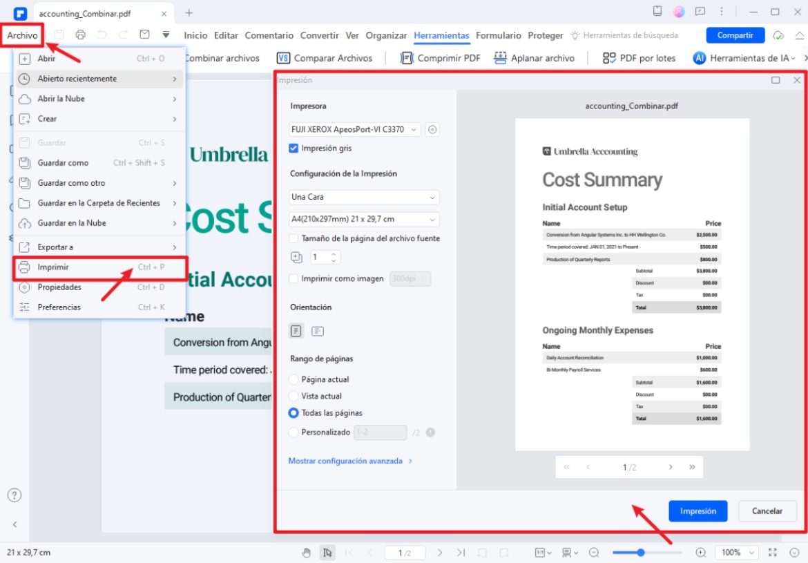 Cómo imprimir un PDF con PDFelement