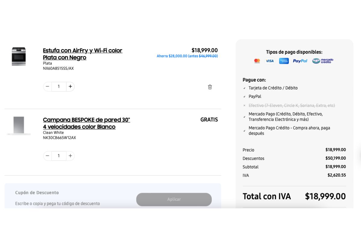 Precio de la estufa en descuento (Samsung)