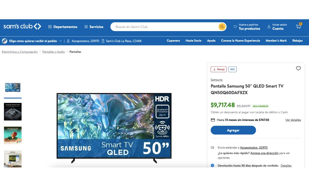 Oferta de la pantalla Samsung de 50 pulgadas (Sam's Club)
