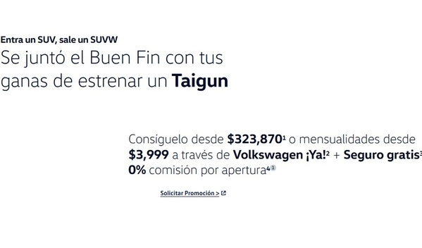 Esta es la rebaja del Taigun de Volkswagen para el Buen Fin (Foto: Volkswagen)