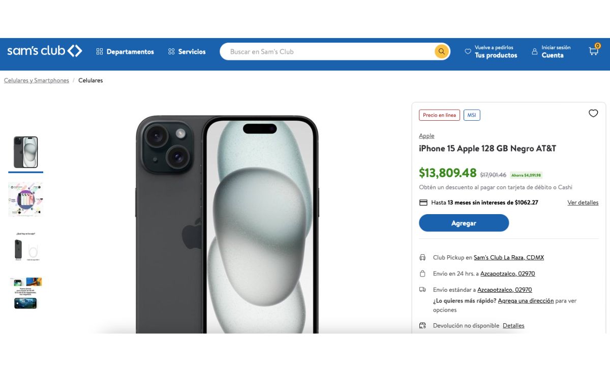Oferta del iPhone 15 (Sam's Club)