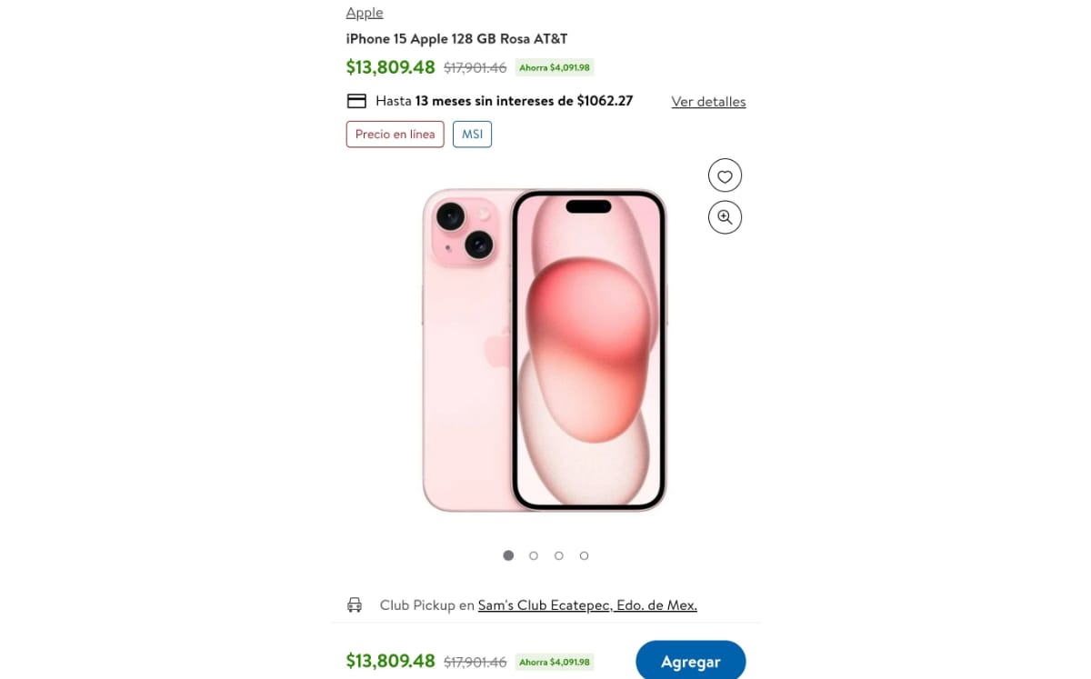 Oferta del iPhone 15 (Sam’s Club)