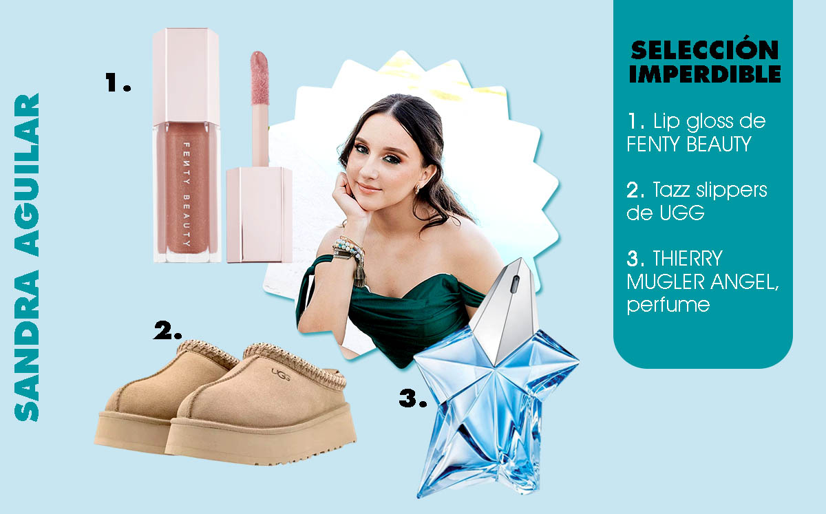 Sandra Aguilar: tiene en su carrito un lip gloss de Fenty Beauty, unas tazz slippers de UGG y un perfume de Thierry Mugler Angel
