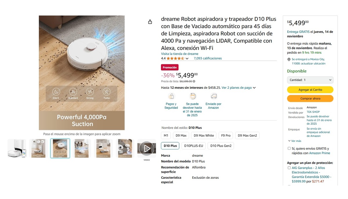 Amazon remata robot aspiradora Dreame D10 Plus (Foto: Amazon)