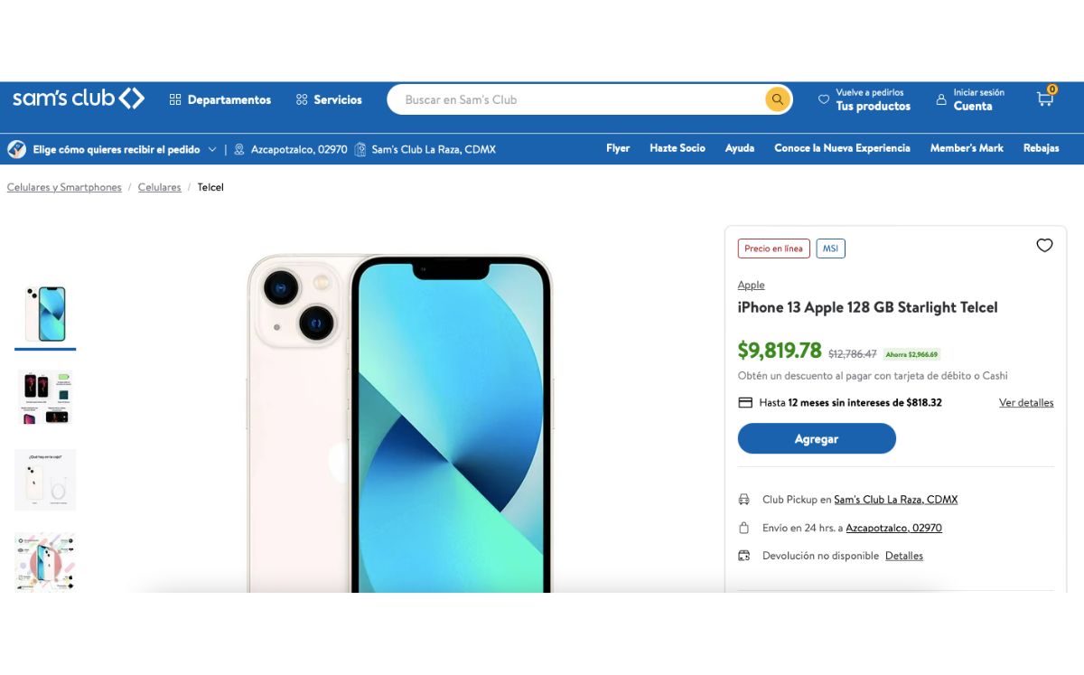 iPHONE 13 en descuento (Sam's Club)