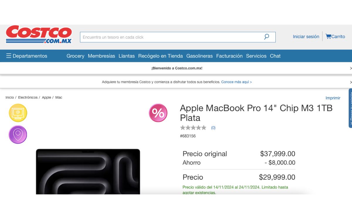 Precio de la MacBook Air 14'' (Costco)
