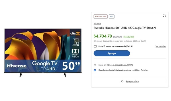 Sam's Club remata Pantalla Hisense de 50 pulgadas por tiempo limitado (Foto: Sams Club)