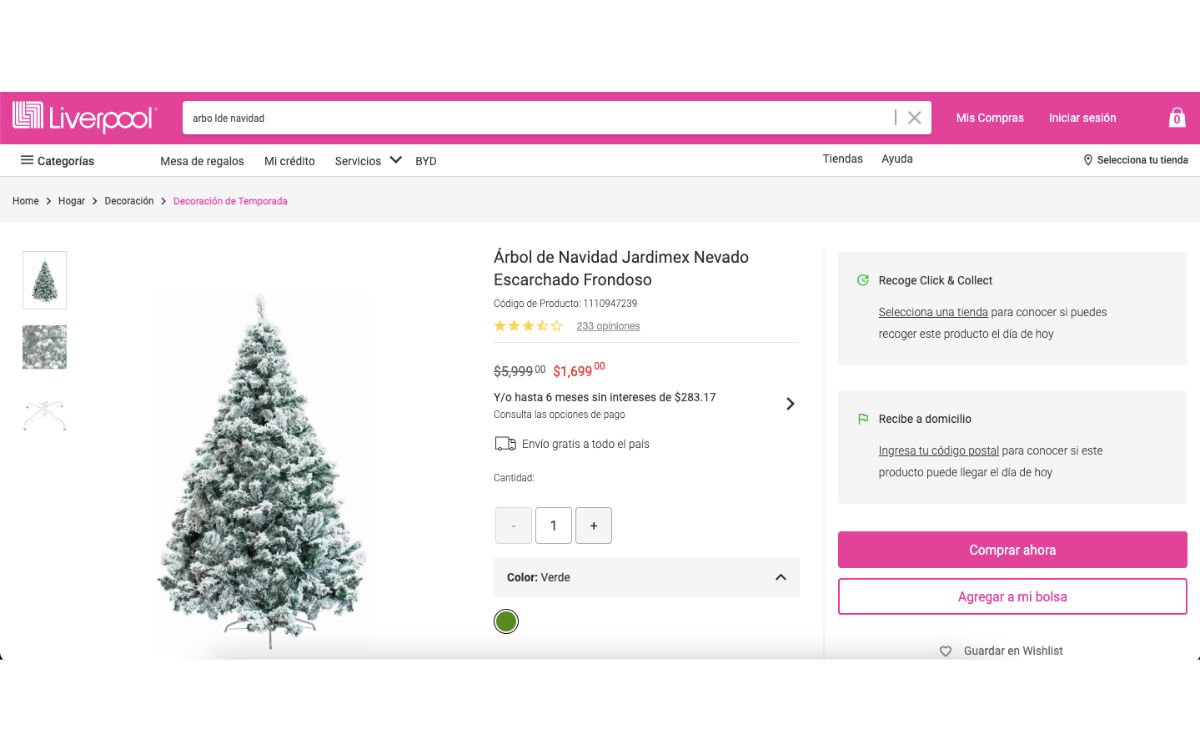 Árbol de navidad en descuento (Liverpool)