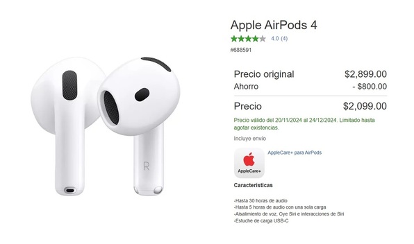 Costco remata AirPods 4 a $2 mil pesos por tiempo limitado (Foto: Costco)