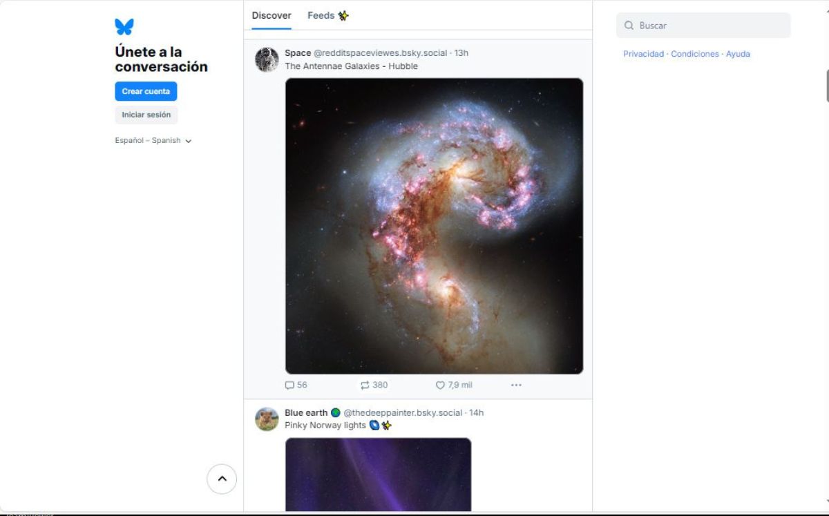 La interfaz de la nueva app Bluesky (Bluesky)