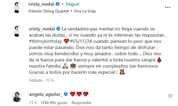 Cristy Nodal manda mensaje sobre su familia y Ángela Aguilar responde (Foto: Instagram)