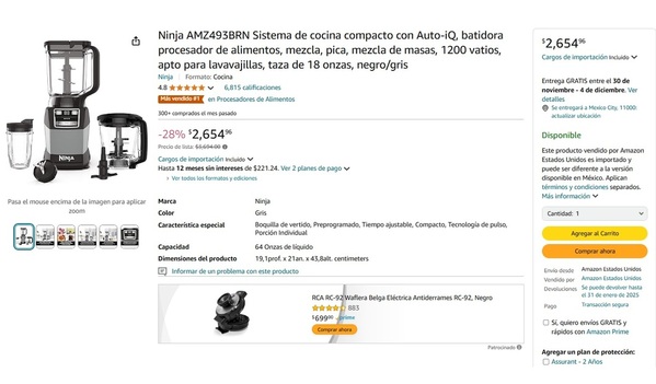 Esto es lo que cuesta el set de licuadora Ninja en Amazon (Foto: Amazon)