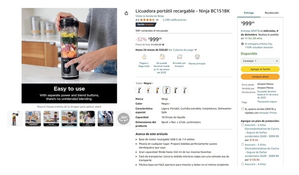 Amazon rebaja licuadora portátil Ninja por Cyber Monday (Foto: Amazon)