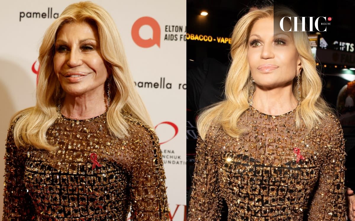 Donatella Versace sin y con filtros (X/Instagram)