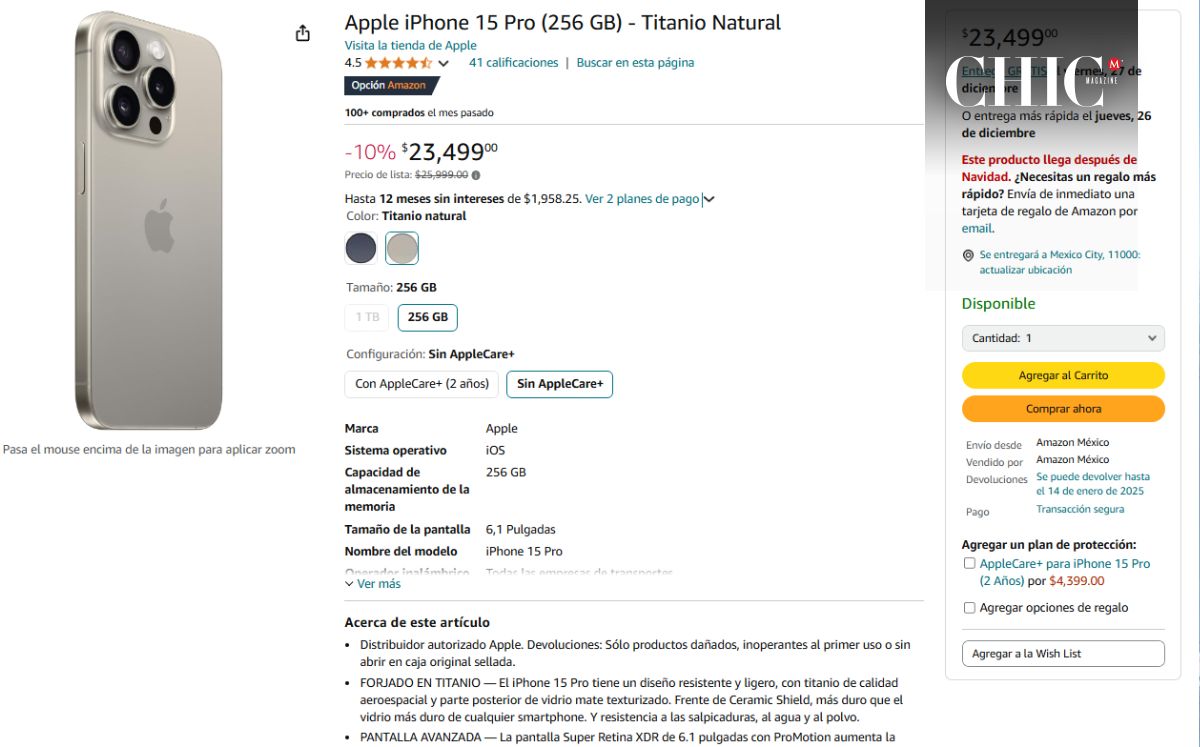 Amazon remata el iPhone 15 Pro por Navidad (Foto: Amazon)