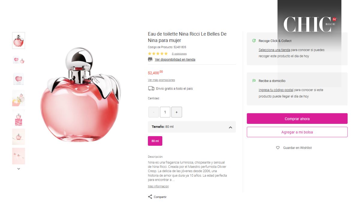 Esto es lo que cuesta el perfume de Nina Ricci en México (Foto: Liverpool)