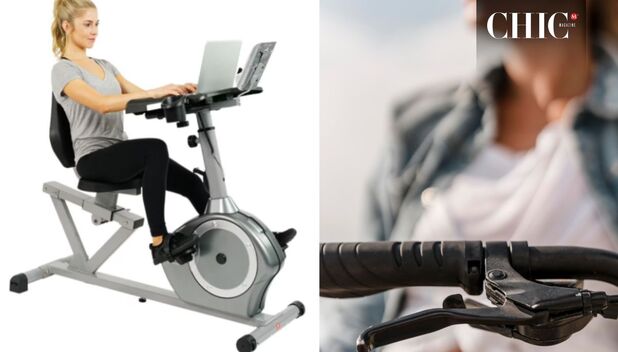 Bicicleta estática con escritorio incluido en oferta durante enero (Liverpool/Freepik)