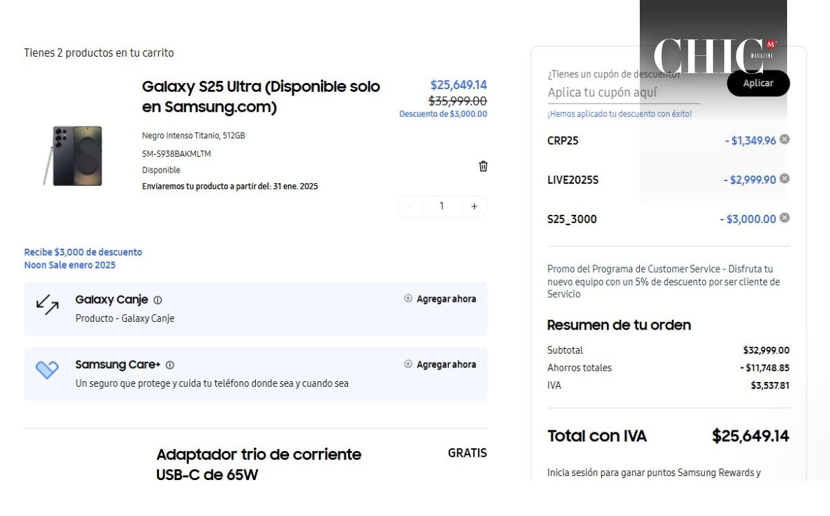 Samsung Galaxy S25 Ultra con cupones de descuento (Foto: Samsung)