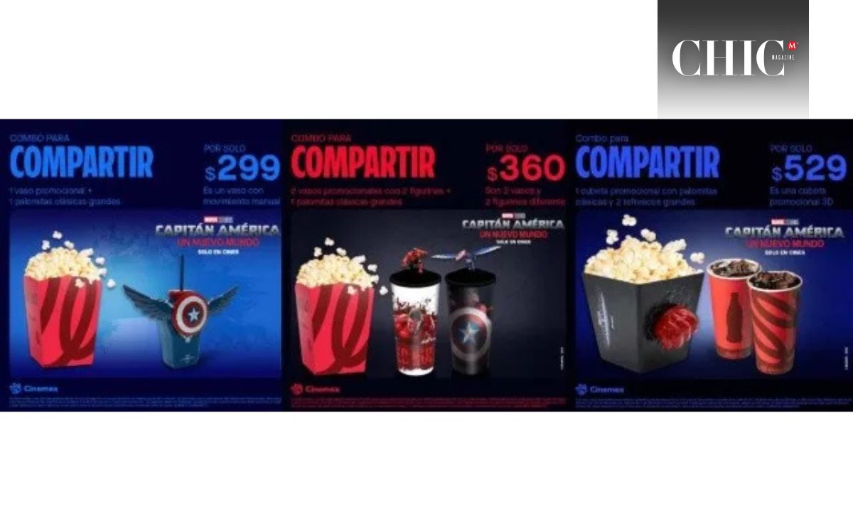 Palomeras y vasos de Capitán América en Cinépolis (Ping Solutions)