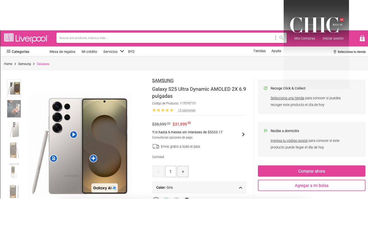 Precio del Samsung S25 Ultra de 512 GB (Liverpool)