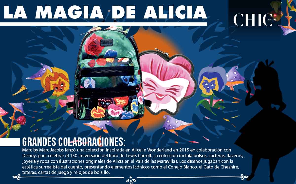 Marc by Marc Jacobs lanzó una colección inspirada en Alice in Wonderland en 2015 en colaboración con Disney, para celebrar el 150 aniversario