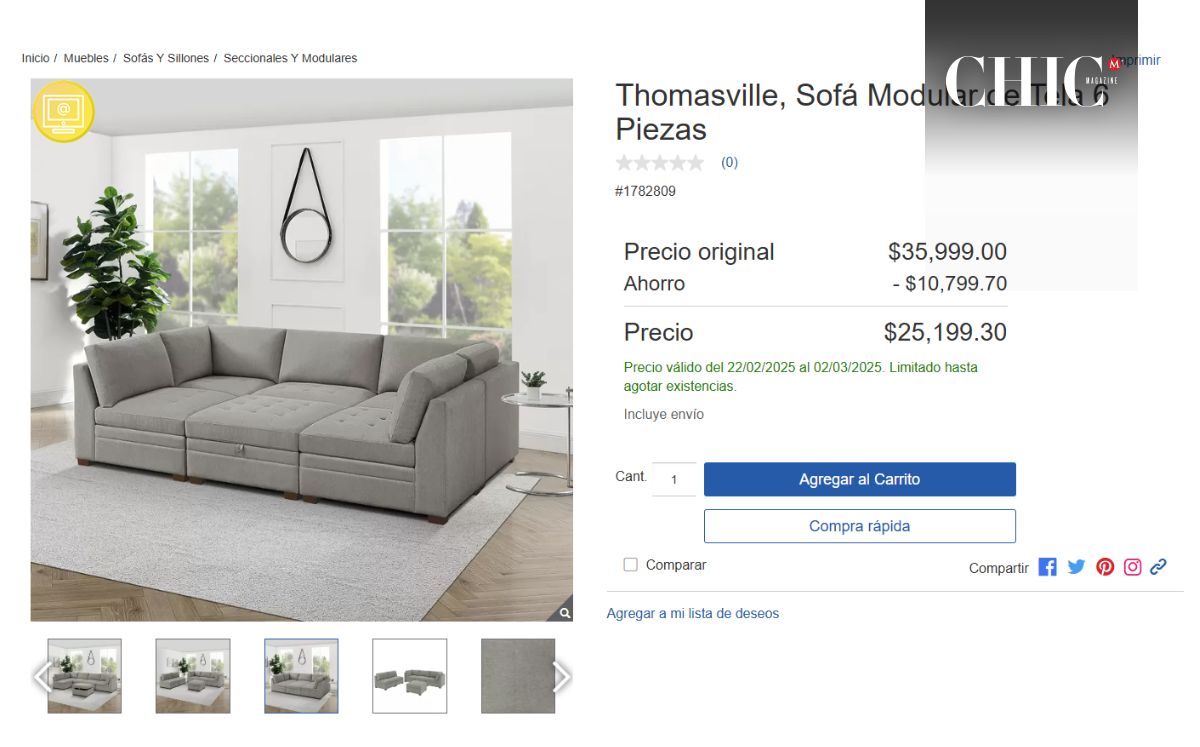 Costco remata sofá modular de 6 piezas Thomasville (Foto: Costco)