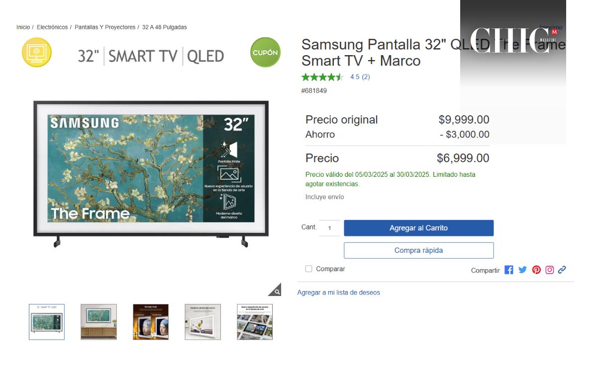 Costco remata pantalla Samsung The Frame a solo $7 mil pesos (Foto: Costco)