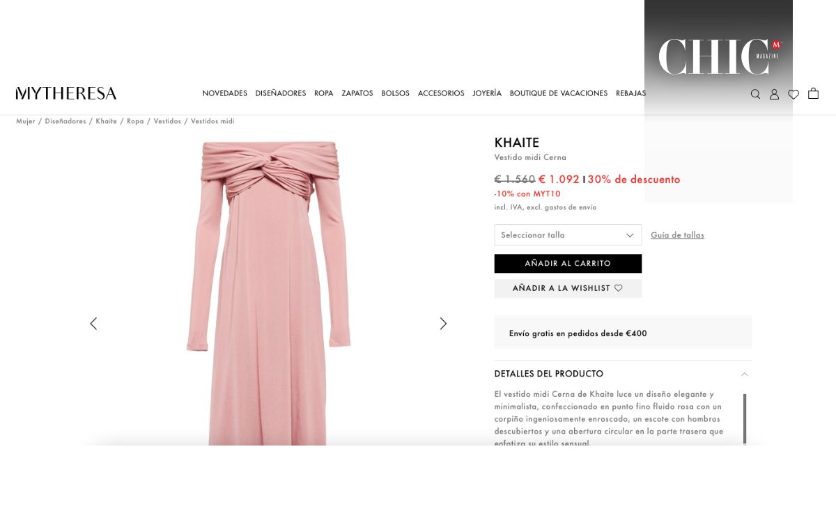 Precio del vestido de Ana Brenda Contreras para su baby shower (MyTheresa)