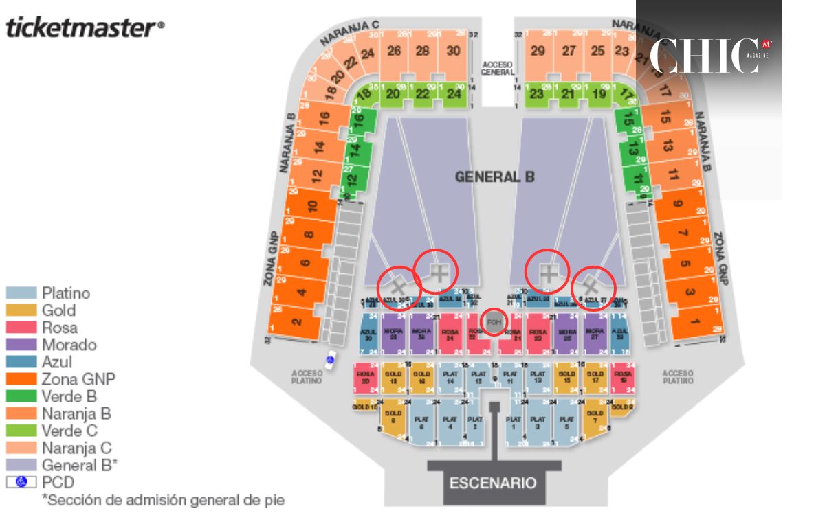 Zonas con vista limitada en el Estadio GNP Seguros (Ticketmaster)